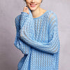 POL Openwork Round Neck Knit Top with Shiny Detail - EVENING BLUE