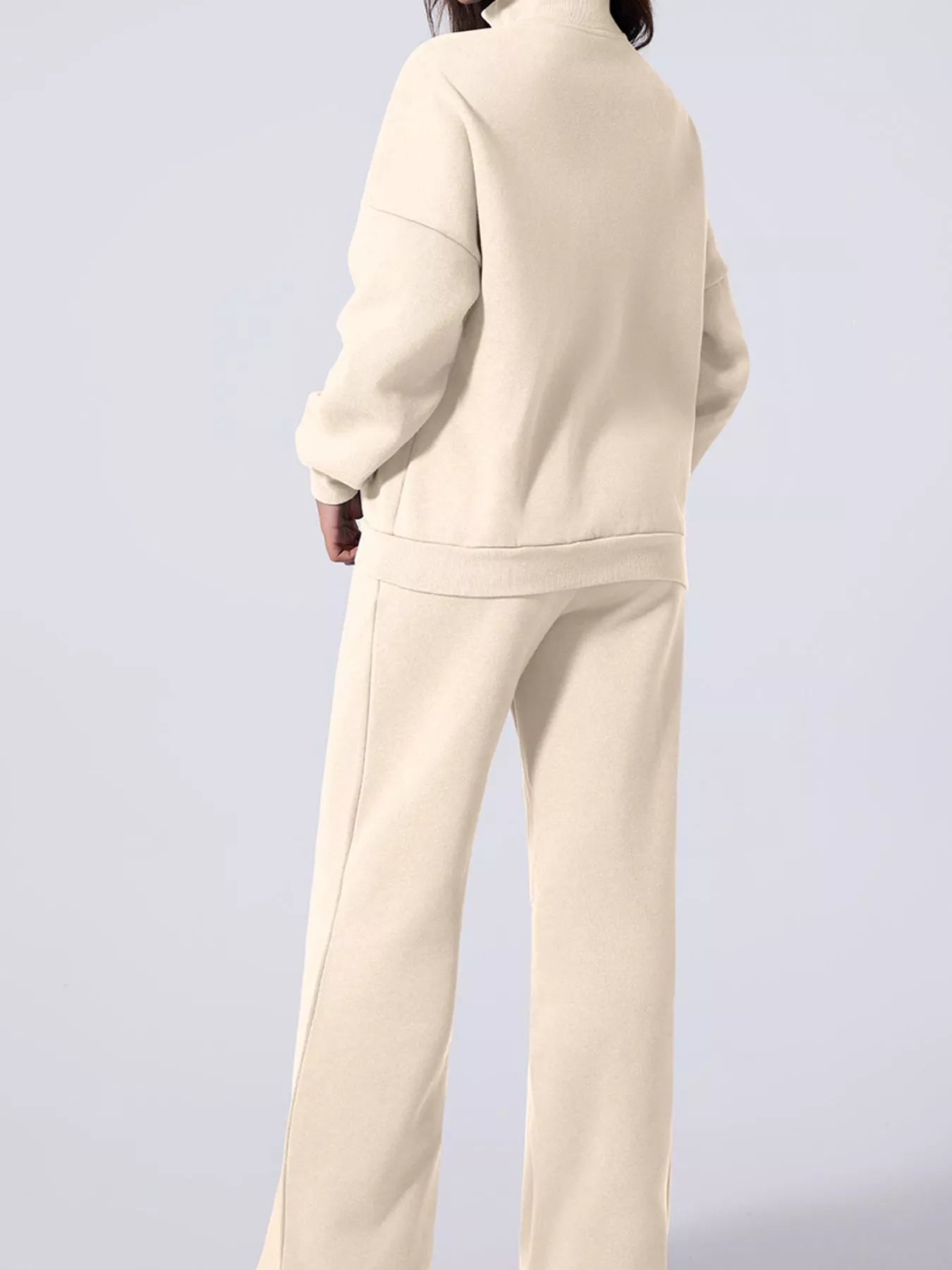 Drop Shoulder Zip Up Jacket and Drawstring Pants Active 2pcs Set - Farnelli