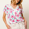 BiBi Rose Printed Poly Span with Crochet Lace Top - FUCHSIA