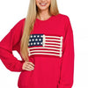 Zenana French Terry American Flag Pullover - RUBY
