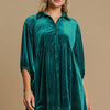 Umgee Full Size Polka Dot Collared Neck Button Up Shirt - Teal Green