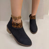 Leopard Block Heels Boots - Black
