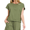 Zenana Premium Cotton Top & Shorts Set - LT OLIVE