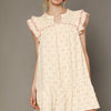 Umgee Bow Print Ruffled Cap Sleeve Mini Dress - PINK / CREAM