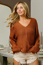 BiBi V-Neck Cable Knit Sweater - Farnelli