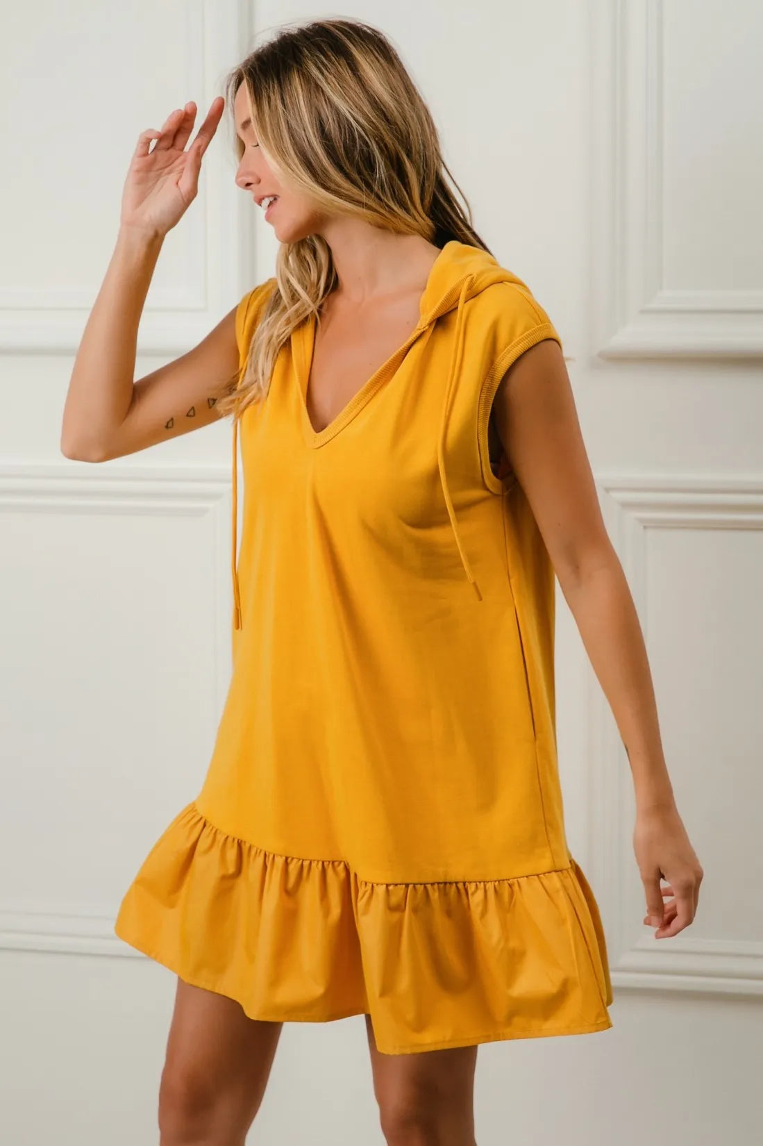 BiBi Ruffled French Terry Hooded Dress - Farnelli