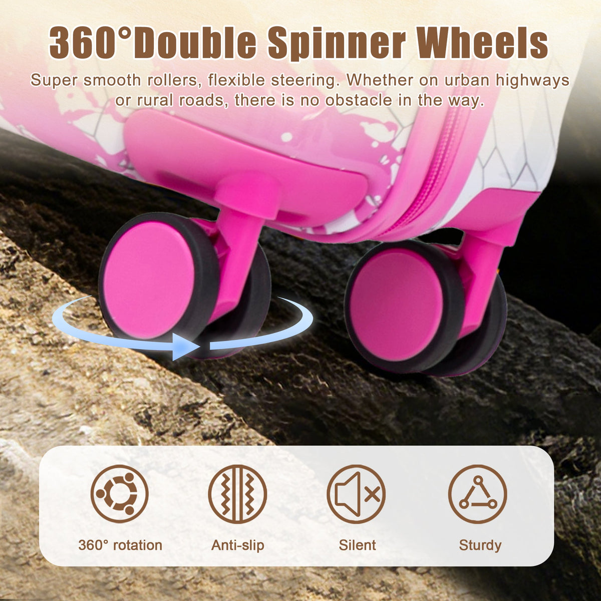 HouseOfZazla 3-piece pink hard case spinner luggage set with telescopic handles