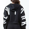 American Bazi Letter Graphic Long Sleeve Drawstring Cropped Hoodie - Black