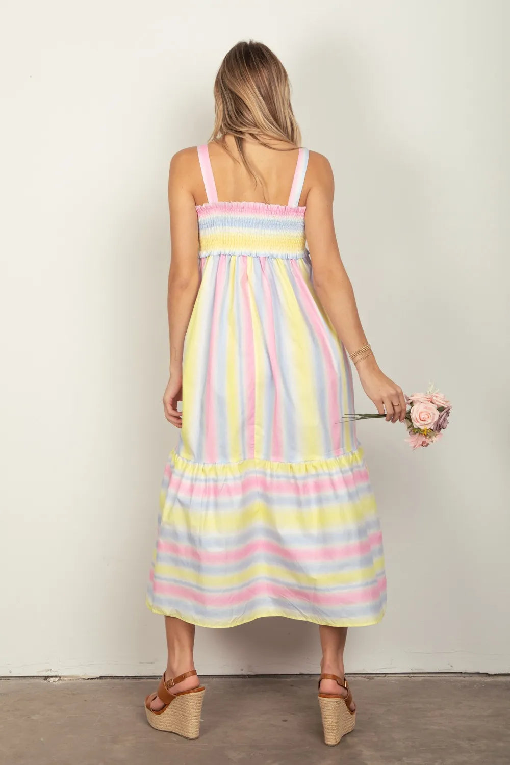 VERY J Striped Woven Smocked Midi Cami Dress - Farnelli