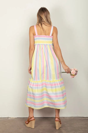 VERY J Striped Woven Smocked Midi Cami Dress - Farnelli