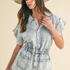 Annie Wear Elastic Waistband Short Sleeve Denim Romper - Light