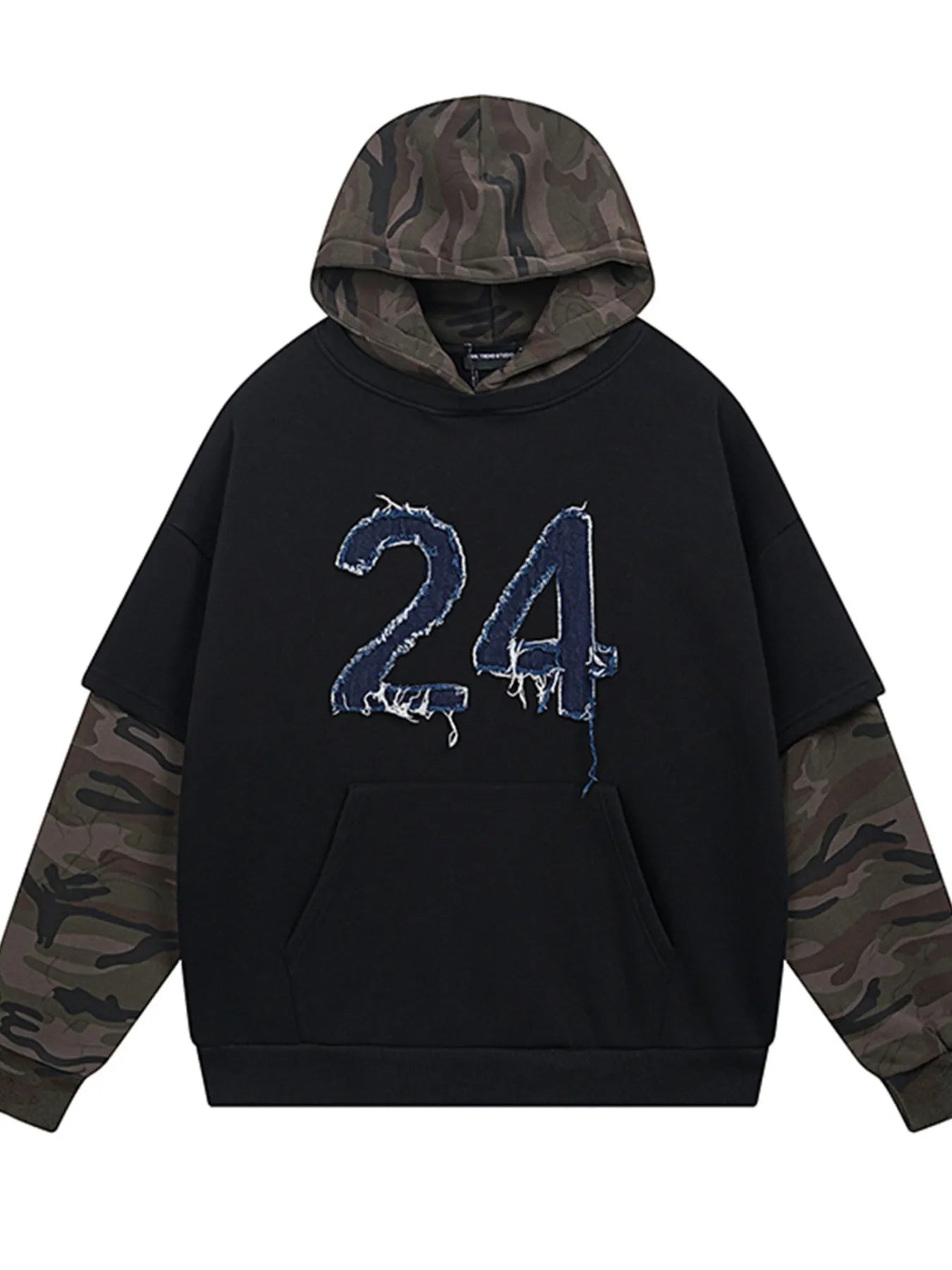 Men's Oversized Number 24 Hoodie with Camo Contrast Sleeves - Farnelli