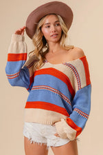 BiBi Multi Color Stripe Scoop Neck Sweater - Farnelli
