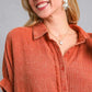 Umgee Full Size Cotton Gauze Mineral Wash Button Down Shirt Plus Size - Farnelli