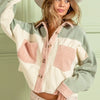 BiBi Color Block Vintage Washed Corduroy Jacket - SAGE/IVORY/ROSE