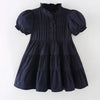 Children's Vintage Ruffle Collar Tiered Short Sleeve Dress - Dark Navy