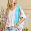 ADORA  Colorblock Casual Knit Tunic Top - PINK LEOPARD