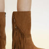 Beast Fashion Suede Fringe Point Toe Boots - Coffee
