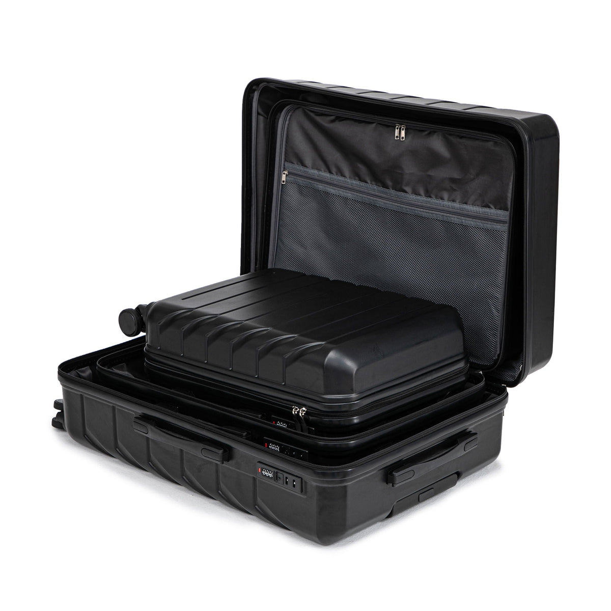 HouseOfZazla 3-piece spinner wheel luggage set with combination locks in assorted sizes