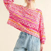 And The Why Cozy Textured Printed Casual Top - CORAL