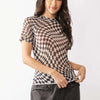 Davi & Dani Checker Board Printed Mesh Short Sleeve Top - BLACK