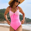 Lace Detail Crisscross Back One-Piece Swimwear - Fuchsia Pink