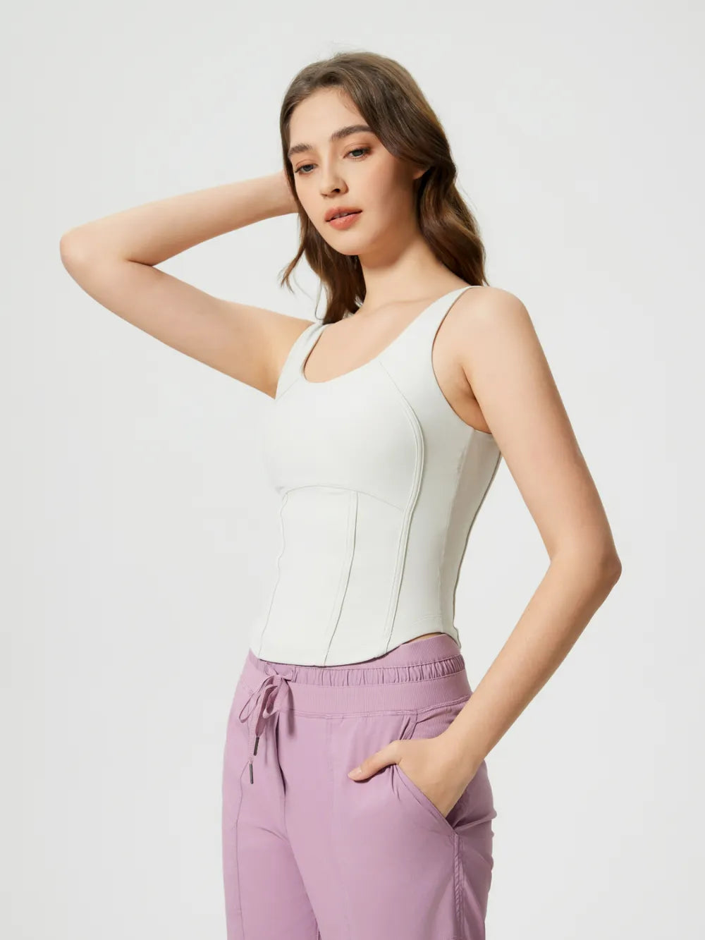 Millennia Round Neck Wide Strap Active Tank with Detachable Chest Pads - Farnelli