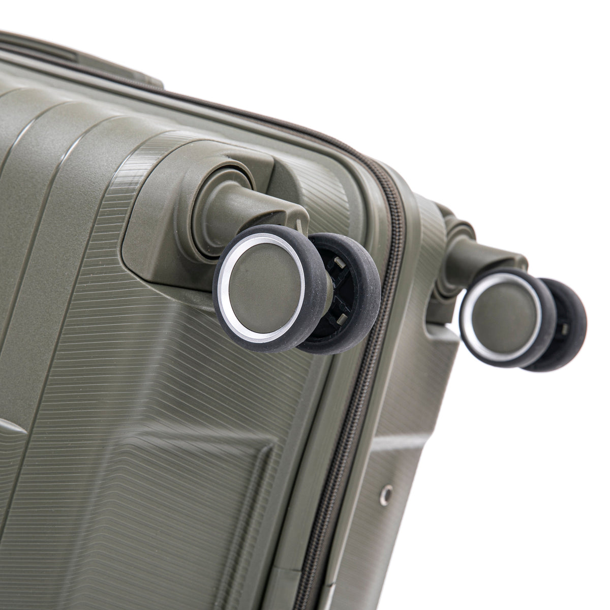 HouseOfZazla green 4-piece hard case spinner luggage set with matching cosmetic case