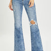 RISEN Full Size High Rise Distressed Flare Jeans - Acid Medium