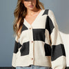 Double Take Full Size Checkered Dropped Shoulder Cardigan - Black