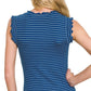 Zenana Ribbed Ruffle Trim Sleeveless Stripe Top - Farnelli