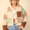 VERY J Color Block Button Down Textured Sweater Cardigan - Oatmeal