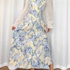 Floral Print Sheer Flounce Sleeves Dress - Light Blue