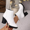 Point Toe Block Heels Boots - White