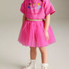 Children's Round Neck T-Shirt and Skirt Set - Hot Pink