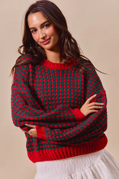 SO ME Textured Two Tone Sweater - Farnelli
