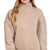 Zenana Fleece High Neck Half Zip Sweatshirt - ASH MOCHA