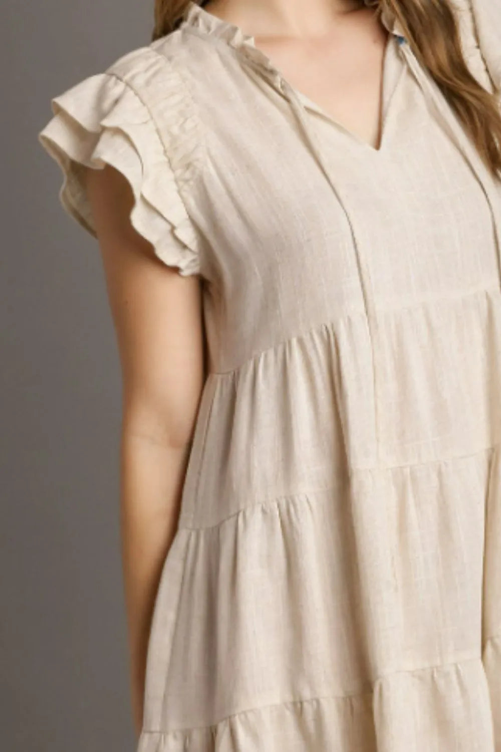 Umgee Full Size Linen A-line Tiered Mini Dress Plus Size - Farnelli