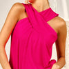 BiBi Rib Knit Cross Neck Banded Top - FUCHSIA