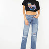 Kancan Mid Rise Distressed Straight Jeans - Light