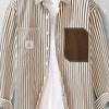 Men's Plus Size Striped Button-Up Shirt - Brown