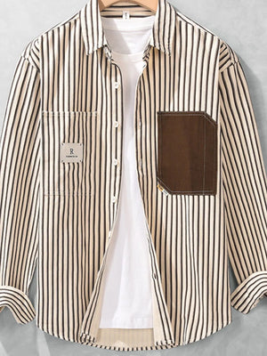 Men's Plus Size Striped Button-Up Shirt - Farnelli
