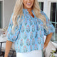 Kinley Floral Shirred Yoke Split Neck Blouse - Farnelli