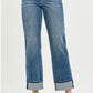 RISEN Full Size 4 Way Stretch Slouchy Straight Jeans with Cuffed Hem Plus Size - Farnelli