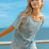BiBi Laser Cut Mineral Washed Loose Fit Thermal Top - DENIM