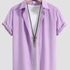 Men's Button Up Short Sleeve Shirt - Pink