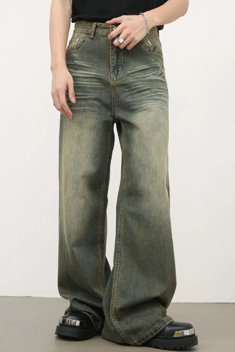 Men's Wide Leg Jeans with Pockets - Farnelli