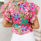Chelsea Floral Print Trimmed Ruffle Sleeve Blouse - Farnelli