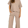 Zenana Ribbed Round Neck Tee & Pants Set - ASH MOCHA