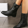 Lace-Up Buckle Detail Boots - Black